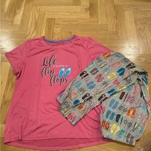 Flip Flop Print Woman Pajamas Set - Pink and Gray